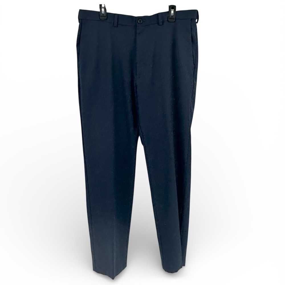 Haggar Men's Navy Blue Classic-Fit Flat Front Dress Pants Cool 18 Pro 38/34 Golf